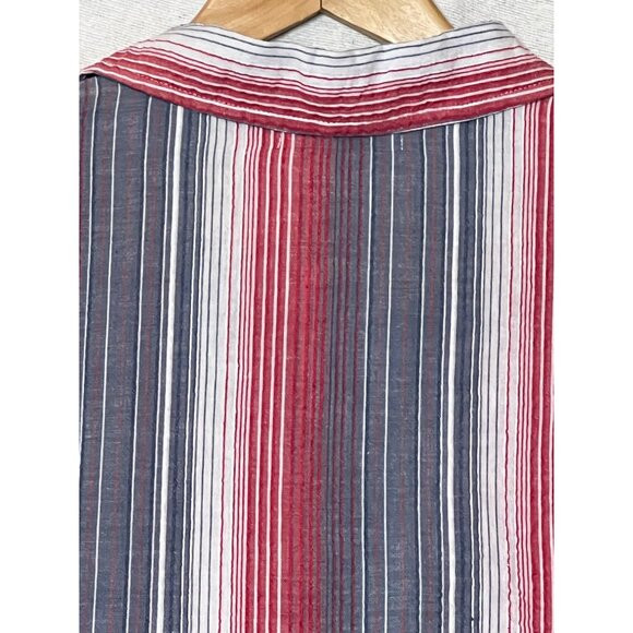 NWT Keren Hart Womens Striped Short Sleeve Shirt Large Red/Blue Cotton Button - Picture 8 of 16